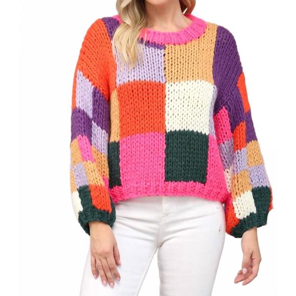 FATE Sweaters - NEW FATE colorblock chunky crochet sweater in pink multi